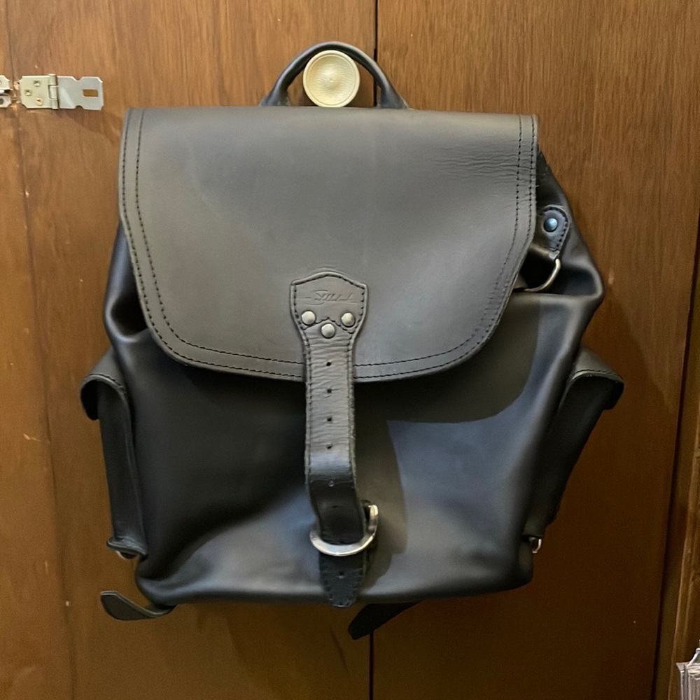 Black leather backpack